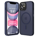 Strong Magnetic for iPhone 11 Case Compatible with Magsafe, [13FT Drop Resistant] Translucent Matte Skin Feeling Back, Aluminum Alloy Keys Shockproof Phone Case, Deep Blue