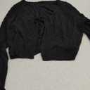 a.Jesdani Women's Tie Front Long Sleeve Rib Knit Shrug Sweaters Cardigan Crop Top Black, 1X