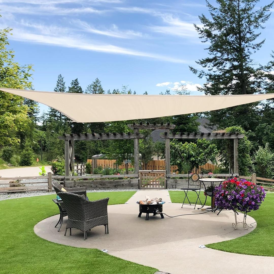 Garden expert 8'x8'x8' Sun Shade Sail Triangle Canopy Shade Cover for Patio Garden Outdoor Backyard, Cream