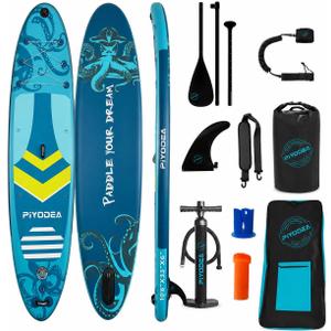 PIYODEA Paddle Board, Inflatable Paddle Board, Blow Up Paddle Board, Super Wide 10'6" Non Slip EVA, Sup Board with Removable Fins, Adjustable Paddle, Pump, Shoulder Strap, Leash, Turquoise