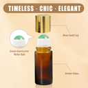 Warmify Green Aventurine Roller Bottles for Essential Oils, 50ml Refillable Amber Glass Roll On Bottles with Natural Crystal Roller Balls, Leak-Proof Travel Perfume Bottle with Gold Caps