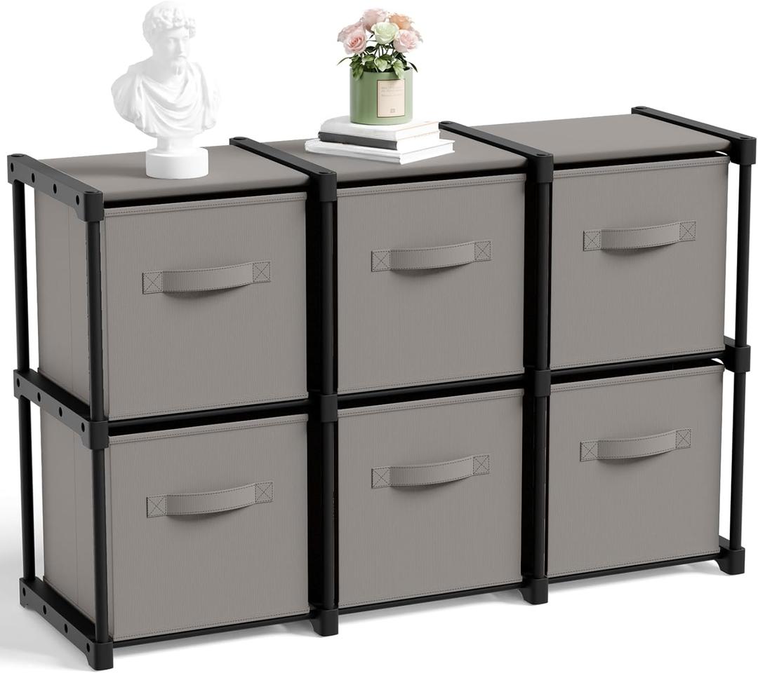 6 Cube Storage Organizer with Shelf Christmas Boxes 11 Inch Toy Storage Bins Closet Organizers Drawers Fabric Dresser for Playroom Books Bedroom Dorm Kitchen (Grey)