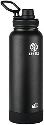 Takeya Actives Water Bottle with Spout Lid - Bottle with Double Stainless Steel Insulation - Dishwasher Safe & BPA-Free - Bottle with Spout Lid & Removable Bumper - 40 oz, Onyx