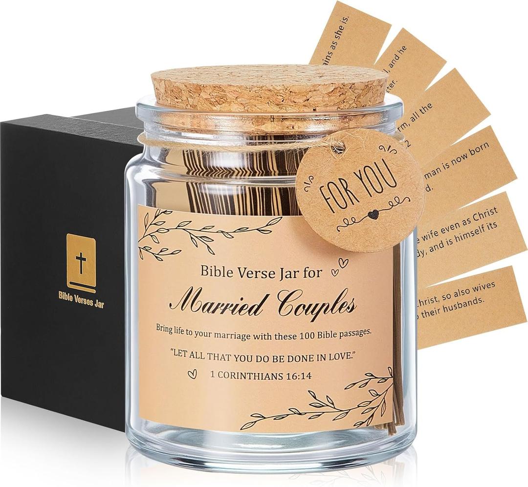 Funnymoom Wedding Bible Verse Jar for Married Couples with 100 Bible Verse, Christian Gifts for Women Men, Bride Ideas for Her Religious Jar, Mr and Mrs Gift Newlyweds Birthday Greeting Card Presents