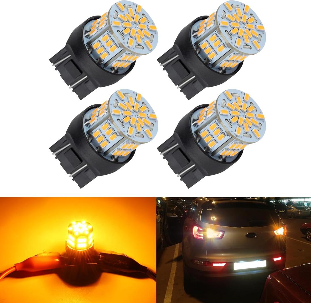 4PCS 7443 LED Bulb Turn Signal Light 12V-24V Super Bright 7440 T20 LED Replacement Light Kit Set for Car Tail Brake Turn Signal Lights - Amber Yellow