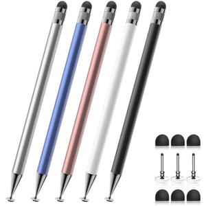 Stylus (5 Pcs), 2-in-1 Stylus Pen for Touch Screen, High Precision and Sensitivity, Suitable for iPhone/ipad/Android Tablets, Compatible with All Touch Screens (Black/White/Blue/Rose Gold/Silver)