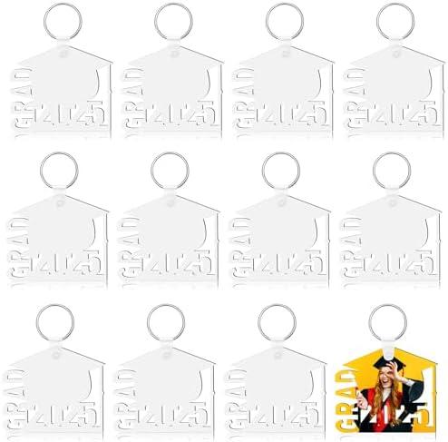 Pack of 2, Highergo 12 Pcs 2025 Graduation Sublimation Keychain DIY Sublimation Keychain Blank with Ring Class of 2025 Grad Photo Senior Gift for Him and Her Graduation Day Present Making