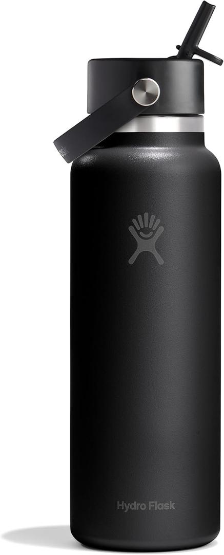Hydro Flask Water Bottle - Insulated Stainless Steel - Wide Straw Lid, Non Spill, Leakproof in 40 Oz Tonal Black