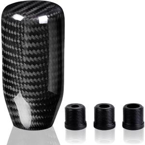 muge racing Carbon Fiber Shift Knob Long Modified Carbon Fiber Stand Head Gear Shift Knobs for Most Automobile with 3 Adapters (Carbon Fibers-Long, Black)