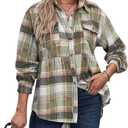 Women's Lapel Pocket Plaid Shirt Casual Plaid Soft Button Down Tops Shirts Fall Trendy Loose Boyfriend Blouses, Size M