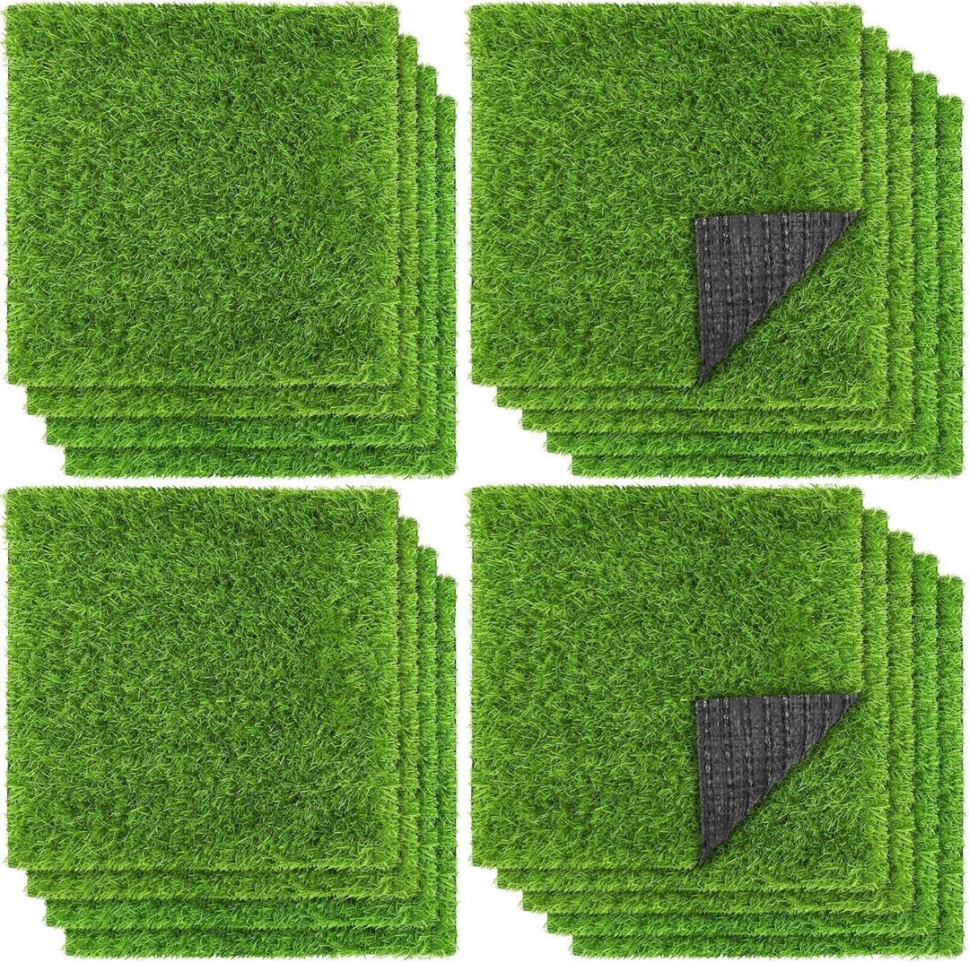 TURSTIN 18 Pieces Artificial Grass Mat 12 x 12 Inch Synthetic Grass Square Mats Indoor Outdoor Patio Flooring Fake Turf Patch Tiles Realistic Grass Rug for DIY Crafts Miniature Garden, Grass Green (12 x 12 Inches)