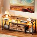 Huuger TV Stand for 55 60 Inch TV, Entertainment Center with Power Outlets and LED Lights, 54 Inch TV Console for Living Room, Media Console with Drawers and Shelves, Rustic Brown, 8778FC