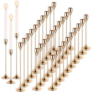Mumufy 30 Pcs Candle Holders Taper Candlestick Metal Tall Candle Holders Table Centerpieces for Wedding Party Home Decorations, Fits 3/4'' Thick(Gold)