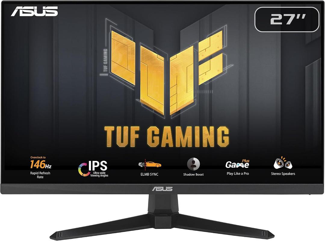 ASUS TUF Gaming 27” 1080P Monitor (VG279QE5A) – Full HD, Overclock to 144Hz, 1ms, IPS, Extreme Low Motion Blur Sync, Stereo Speaker, Variable Overdrive, DisplayWidget Center