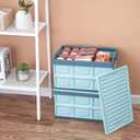 Blue Folding Plastic Stackable Utility Crates 2-Pack, Collapsible Storage Bins with Lids 30L, Durable Containers for Home & Garage Organization