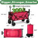 BEAU JARDIN Folding Push & Pull Beach Wagon 500 lbs Collapsible Foldable Wagons with Push Handle All Terrain Wheels Grocery Utility Camping Skiing Ice Fishing Sports Garden Wagon Cart Red
