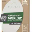 Augeno 24x48 inch Oval 1/4" Thick Pencil Polished Edge Clear Glass Table Top with 6 Bumpers - Tempered, Scratch Resistant & Safety Replacement Glass for Dining, Coffee, Patio & End Tables