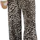 RoseSeek Girl's Leopard Pants Patched Straight Leg Linen Baggy Pants Elastic Waist Casual Beach Summer Pants (Brown)