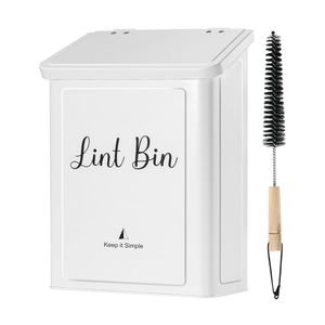 SUBEKYU Magnetic Lint Bin for Laundry Room, Wall Mounted Metal Lint Box Holder Trash Can with Lid for Dryer,Lint Basket for Laundry Room Organization,White