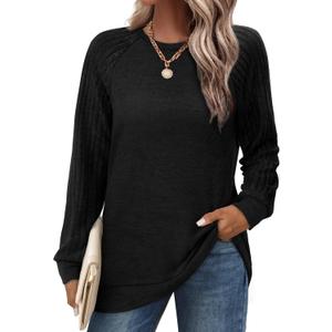Saloogoe Tunic Sweatshirts for Women Crewneck Lightweight Sweaters Raglan Long Sleeve Shirts Fall Fashion Tops 2025 (X-Large, Black)