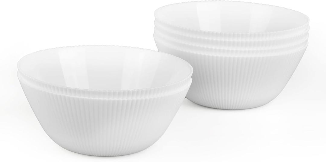 30 OZ Max Cereal Soup Bowl Set of 6, Opal Glass 7.2 inch White Ribbed Bowls for Ramen, Noodle, Salad, Fruit, Dishwasher and Microwave Safe