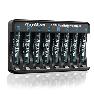 RayHom Rechargeable AAA Lithium Batteries with Charger, 8Pack Li-ion Triple a Battery, 1.5V 1100 mwh High Capacity, Cycle Times Over 1000+