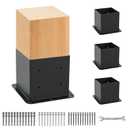 4 Pcs Post Base,6"x 6" Post Brackets(Actual 5.6"x 5.6"), Heavy Duty Black Metal Powder-Coated Thick Steel Post Anchor Outdoor for Support Deck Base Plate, Fence Kit,Mialbox Post Mount