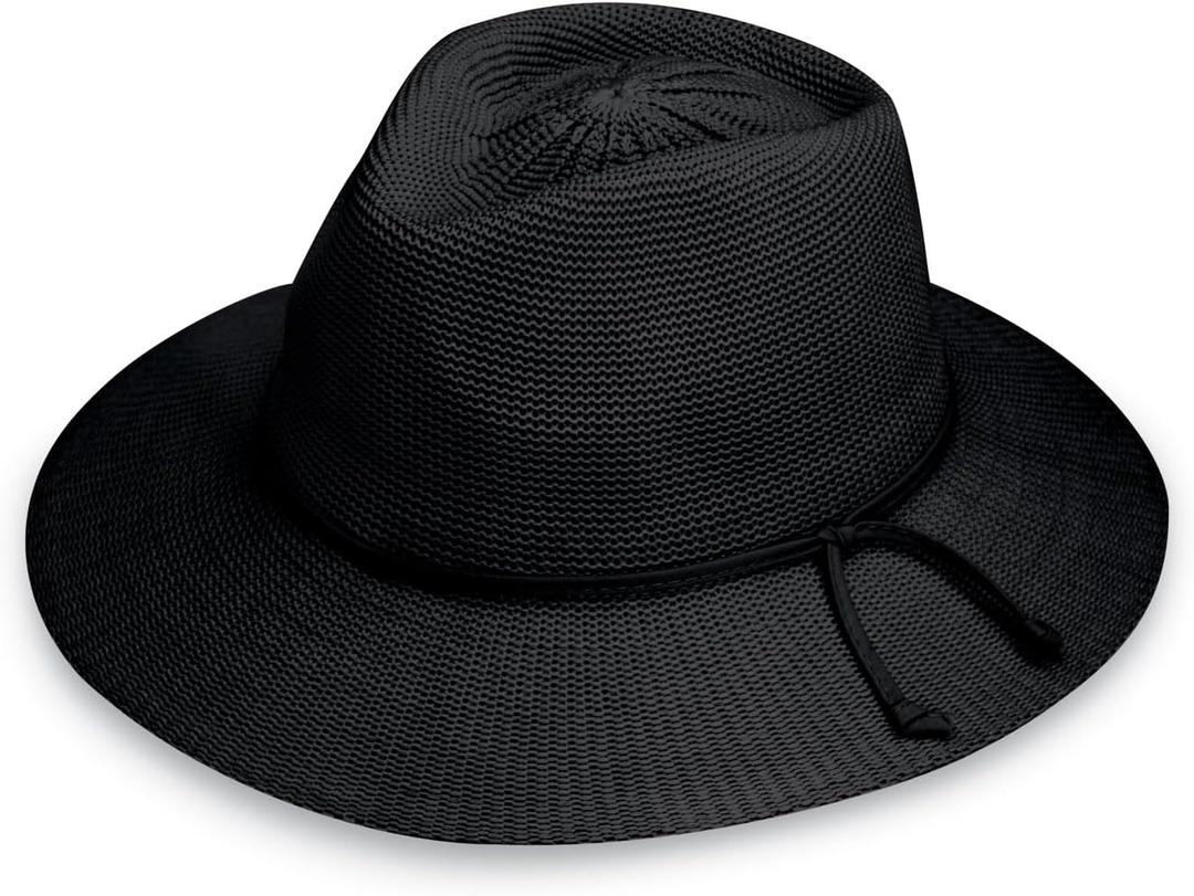 Wallaroo Hat Company Womens Victoria Fedora  UPF 50+ UV Protection, Wide Brim, Medium Size, Packable & Adjustable Sun Hat (Black)