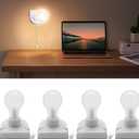 4 Pack Battery Operated Light Bulb, Stick-Up Battery Powered Wireless LED Closet Light Bulb, Self Adhesive Wall Light Fixture with Pull Chain for Cabinet Bedroom Kitchen, 3000K Warm White