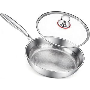 Titanium Pan for Cooking - Titanium Alloy, No Coating Titanium Cookware Frying Pan Hammered Pans Safe Durable Scratch-Resistant Compatible with All Cooktops (11.81in)