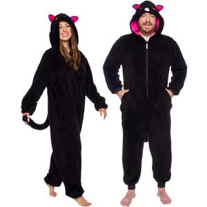 Funziez! Slim Fit Sherpa Adult Onesie - Animal Halloween Costume - Plush One Piece Cosplay Suit for Women and Men (Large, Cat)