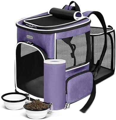 BAGLHER Expandable Cat Carrier Backpacks, Retractable Pet Carrier Backpack for Small Dogs & Cats with Breathable Mesh, Travel Bag Up to 18 Lbs for Hiking Camping Outdoor - Purple