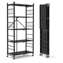 Himix Storage Shelves with 20 Hooks, 5-Tier Collapsible Organization Storage Rack Bookshelf Folding Pantry Shelves Cube Shelf Wire Shelving Holds 440 Ibs for Garage Kitchen Room
