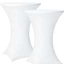 Cocktail Table Covers - 2 Pack 32x43 Inch Table Cloth - White Fitted Stretch Spandex Round High Top Tablecloth for Party, Bar, Birthday, Pub, Banquet