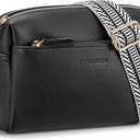 BOSTANTEN Crossbody Purse for Women Triple Zip Cell Phone Leather Handbag with Colored Shoulder Strap, Blac