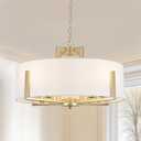 20in Gold Drum Chandelier 8-Light Modern White Fabric, Adjustable
E12 Base, Large Farmhouse Pendant Light Fixtures for Dining Room, Stylish and Functional Chandeliers for Kitchen, Living Room