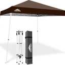 EAGLE PEAK 10x10 Slant Leg Pop-up Canopy Tent Easy One Person Setup Instant Outdoor Beach Canopy Folding Portable Sports Shelter 10x10 Base 8x8 Top (Brown)