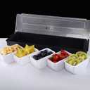 5 Compartment Plastic Dispenser Fruit Veggie Condiment Caddy with LidIce Cooled Condiment Serving Container Chilled Garnish Tray Bar Caddy for Home Work or Restaurant (Black)