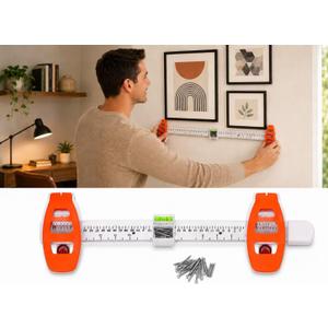 4-in-1 Picture Hanging Tool with Level, Magnetic Nail Holder, Ruler Marking Guide, Includes 30 Nails for Hanging Picture Frames, Mirrors, Clocks & Gallery Wall Decor