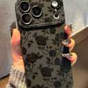 for iPhone 17 Pro Case 6.3 Inch 2025, Aesthetic Rose Floral Goth Phone Case for Women Girls Men, Slim Silicone Protective Phone Cover for iPhone 17 Pro, Black Flower