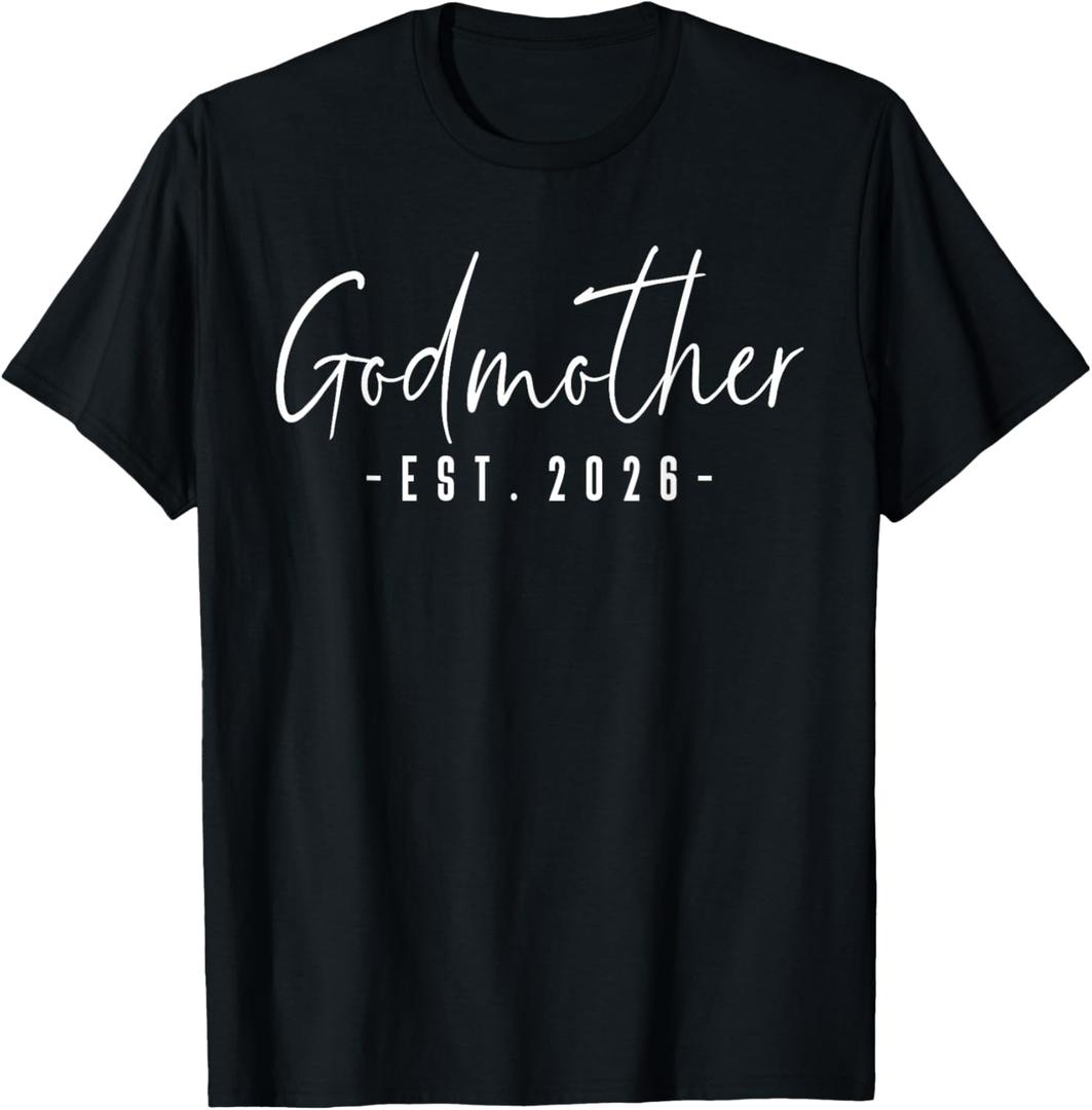 Godmother Est 2026 Minimalist Elegant Font T-Shirt (Black, M)