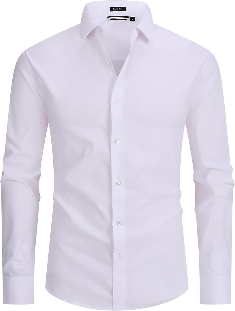 Alex Vando Mens Dress Shirt Easy Care Slim Fit Long Sleeve Cotton Stretch Button Down Shirt (White, XXL)