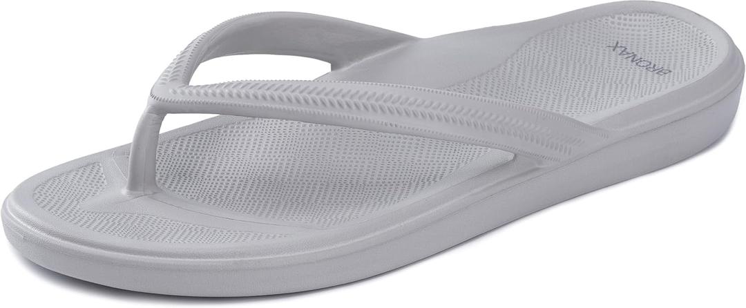 BRONAX Women's Arch Support Flip Flops Thong Sandals  Rubber Beach Pool Cushioned Flat Slides Slippers Orthotic Lightweight Female, Grey, Size 8