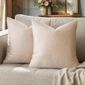 GIGIZAZA 24x24 Beige Pillow Covers: Pack of 2 Champagne Vintage Throw Pillows Super Soft Velvet Covers - Decorative Elegant Square Big Solid Cushion Covers Used for Couch,Living Room,Bedroom