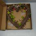 Valentines Day Wreath Decor with 20 Red and Pink Lights Timer, 18 Inch Valentines Wreaths for Front Door Rose Berry Green Leaf, Wood Heart Wreaths for Anniversary Valentines Day Decor Outdoor Indoor