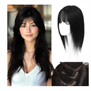 HVVZOY Hair Toppers for Women Real Human Hair, 360°3D Big Basement Cover Topper for Women with Thinning Crown with Wispy Clip in Bangs Realistic Scalp (Black, Wispy Bangs 16INCH)
