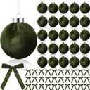 Wettarn 30 Sets 3.15 Inch Velvet Christmas Ornaments Balls Sets for Christmas Tree, Includes Velvet Balls & Bows for Xmas Tree Wreath Garland Vintage Holiday Hanging Decor (Green)