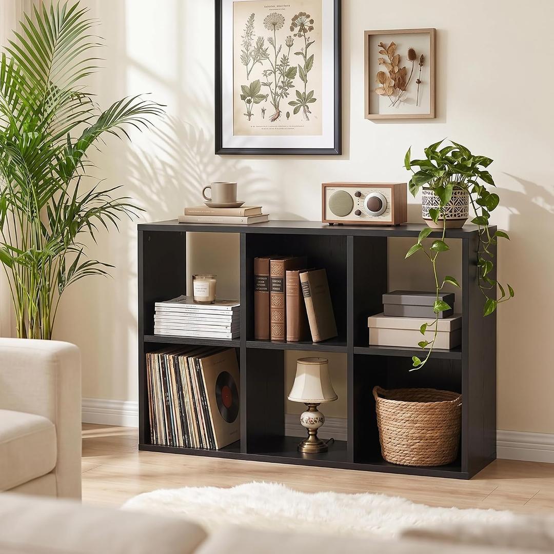 6 Cube Storage Organizer, Black Cube Bookshelf, Multifunctional Bookcase