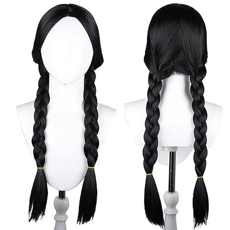 Wednesday Cosplay Wig Black Braid Hair with Heat Resistant Synthetic Fabric for Women Halloween Cosplay Party