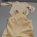 Amazon Essentials baby-girls Velour Overall and Long Sleeve Bodysuit Set (0-3 Months, Light Camel/Stripe)